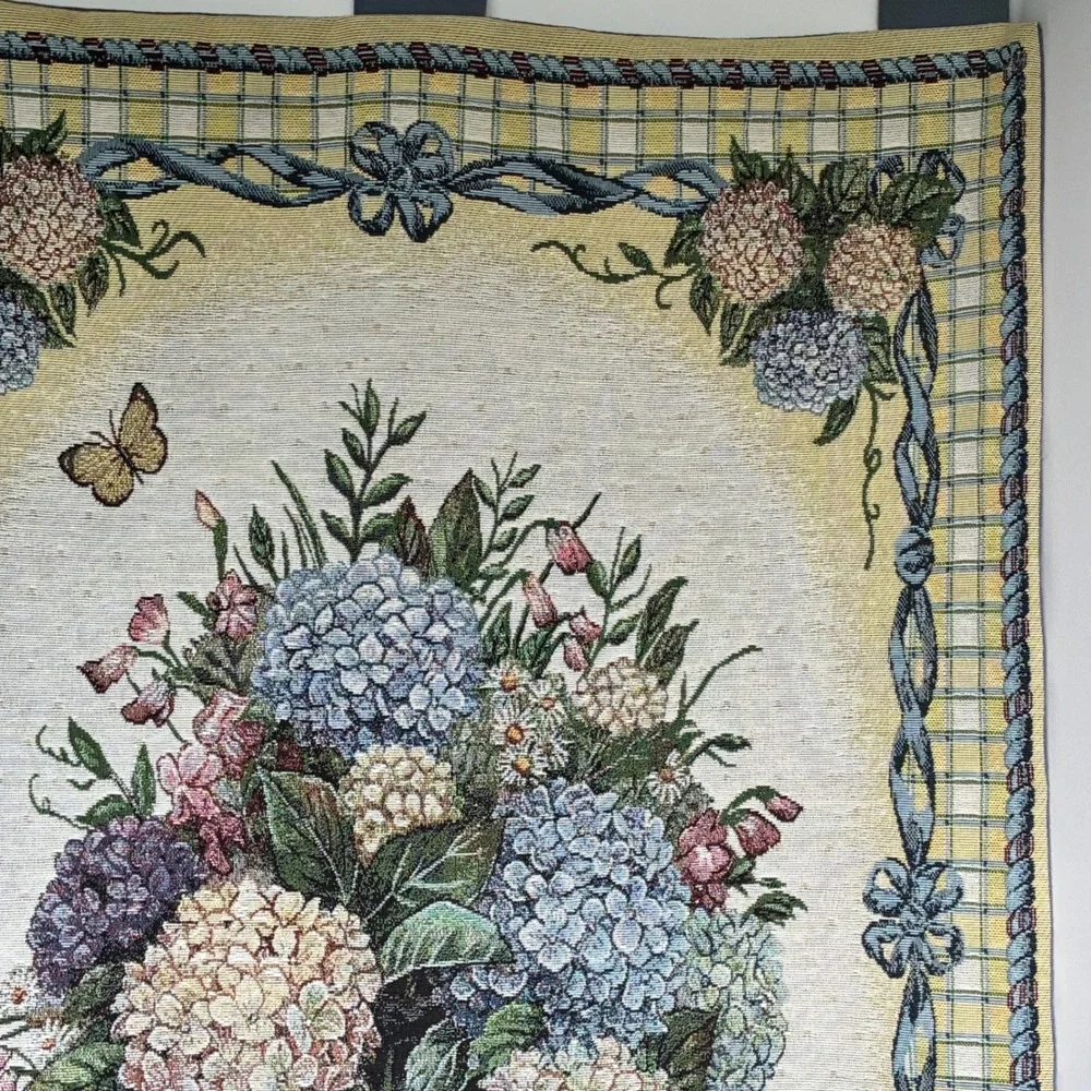 Lena Liu Floral Tapestry Wall Hanging Hydrangea Butterfly Cottage Shabby Chic